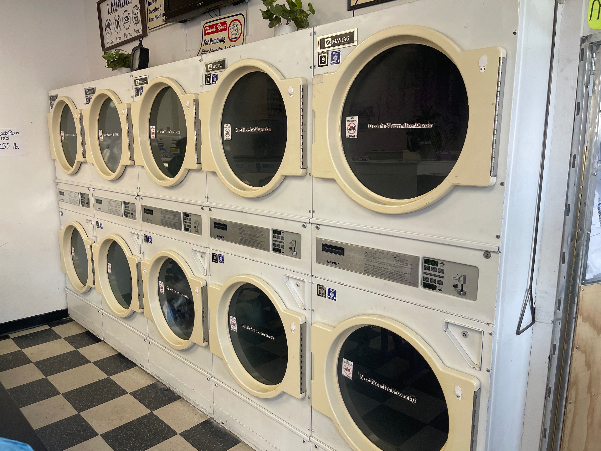 Row of Maytag dryers